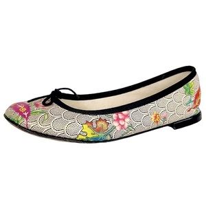 REPETTO PARIS Black White Pattern Floral Print Leather Ballet Flat